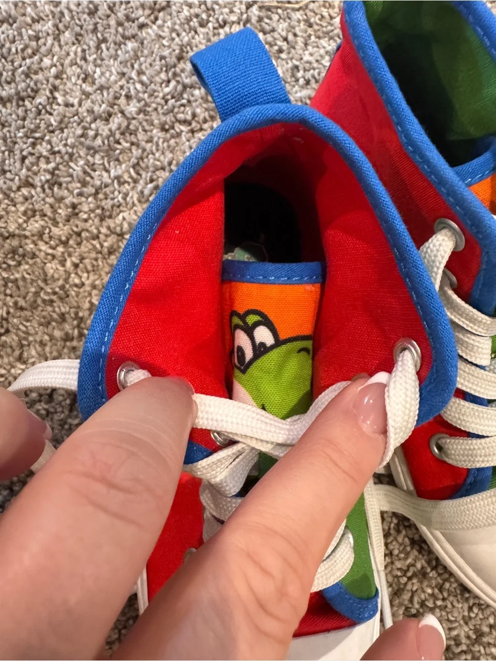 Kids Mario Luigi and Yoshi Red & Green high top Lace-Up Sneakers size 12 kids